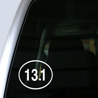 13.1 Oval Car Decal, Half Marathon Bumper Sticker - Long Distance Race, Endurance Running, Runner Gift - Vinyl for Window, SUV (5 inches Wide, White)