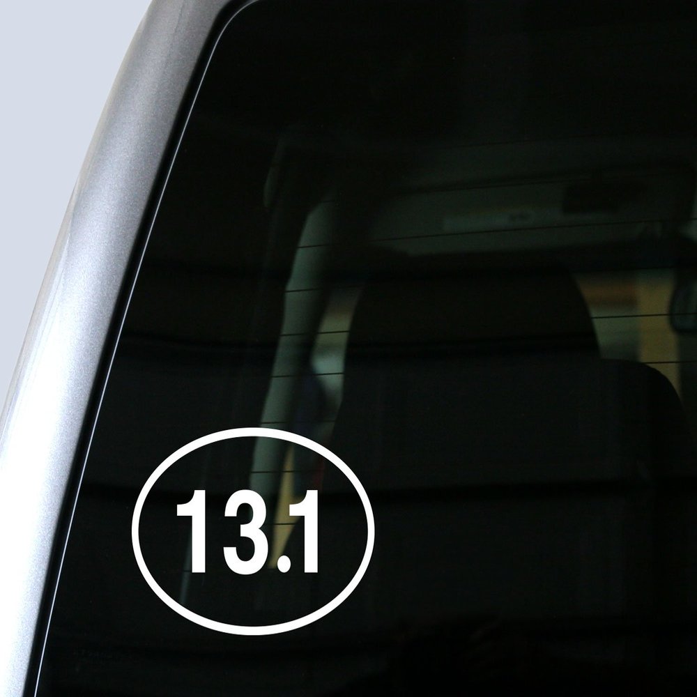13.1 Oval Car Decal, Half Marathon Bumper Sticker - Long Distance Race, Endurance Running, Runner Gift - Vinyl for Window, SUV (5 inches Wide, White)