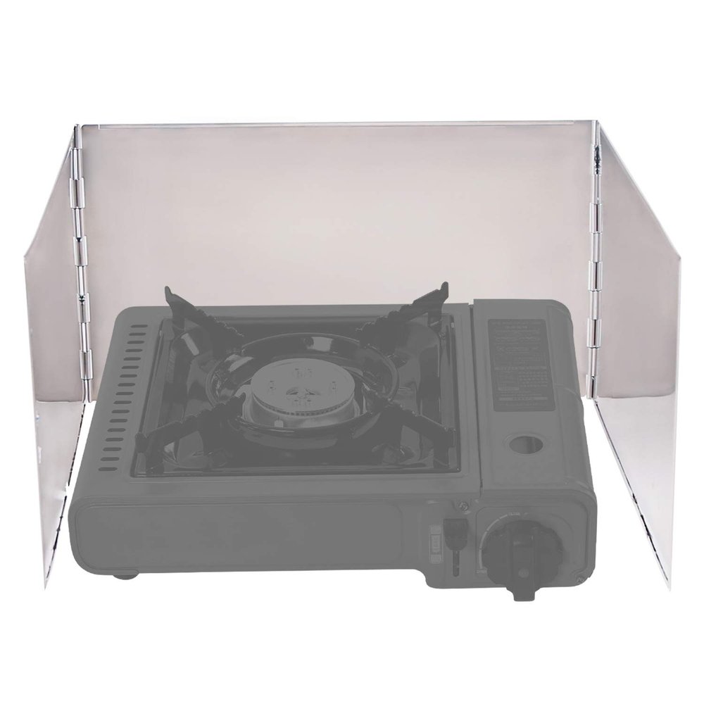 REDCAMP 3 Plates Folding Stainless Steel Stove Windscreen, Portable Camping Stove Windshield Butane Burner Windshield for Hiking, Outdoor, Backpacking Silver