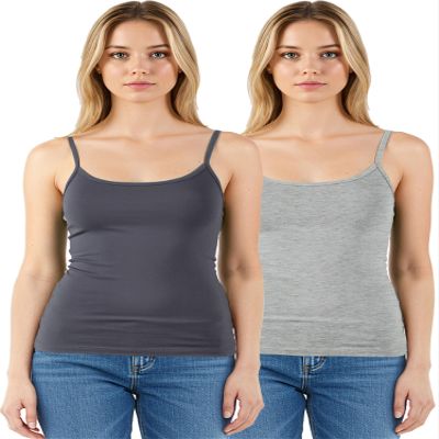 Emmalise Women's Basic Short Camisole Adjustable Strap Layering Cami Tank Top (2Pk Charcoal, H Gray, Medium)