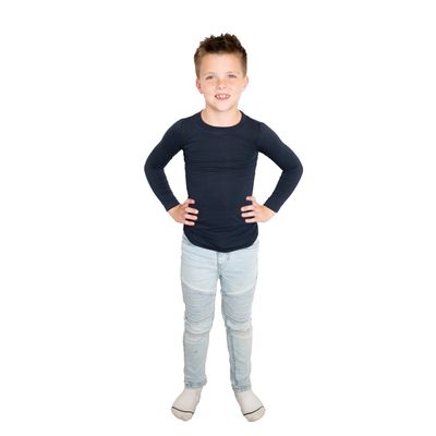 Fun and Function Sens-ational Hip Hugging Tee - Long Sleeve Compression Shirt for Boys & Girls - Sensory Compression Shirt for Kids & Teens - Navy - XX-Large