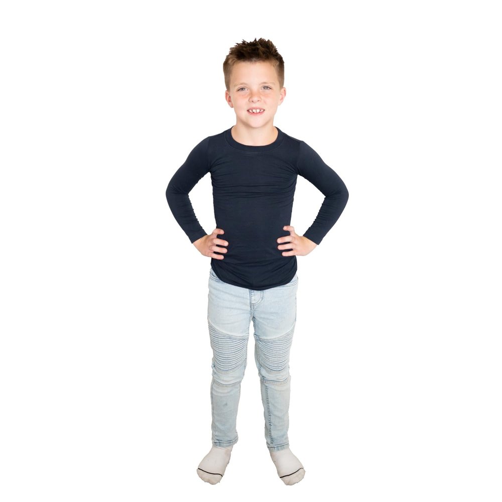 Fun and Function Sens-ational Hip Hugging Tee - Long Sleeve Compression Shirt for Boys & Girls - Sensory Compression Shirt for Kids & Teens - Navy - XX-Large