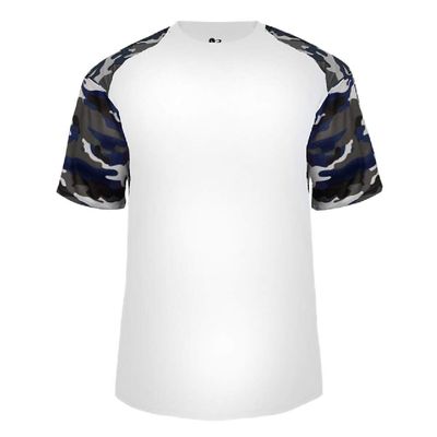 Badger Sport White/Navy Camo Sleeve Adult Small