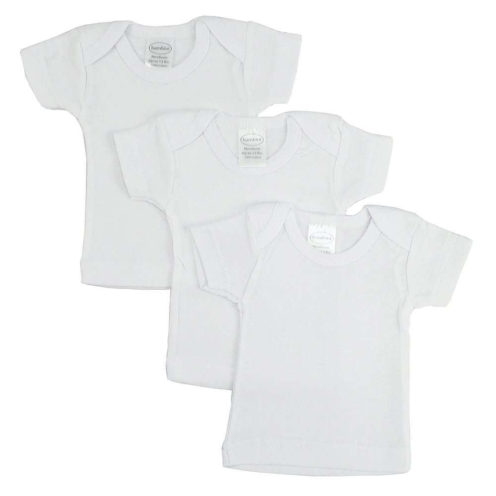 bambini Baby Boys Girls Unisex 3-Pack Short Sleeve Lap T-Shirt, White, Large 27-34 Lbs