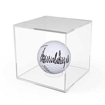 FixtureDisplays 2PK 3.4" Cube Baseball Display Case Golf Ball Showcase with Lift-Off Top, Removable Riser, Clear Acrylic 19387-2PK
