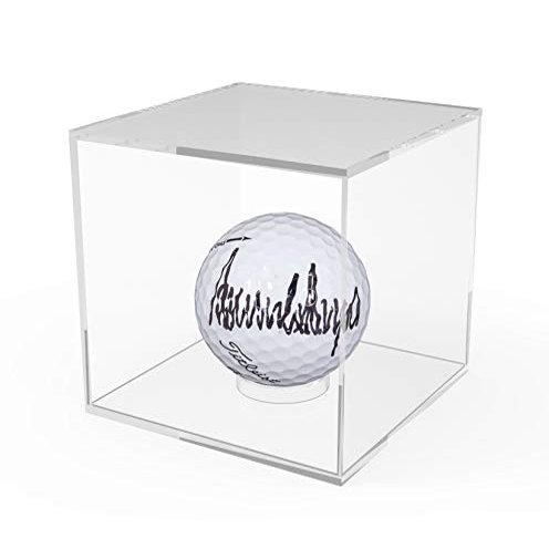FixtureDisplays 2PK 3.4" Cube Baseball Display Case Golf Ball Showcase with Lift-Off Top, Removable Riser, Clear Acrylic 19387-2PK
