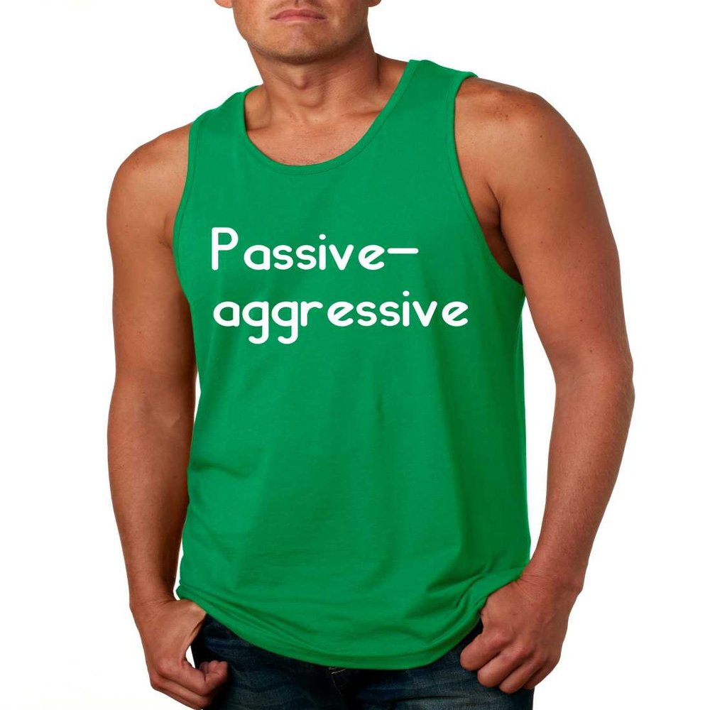 ALLNTRENDS Men's Tank Top Passive Agressive Lazy Tired Funny Top (L, Green)