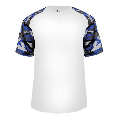 Badger Sport White/Royal Camo Sleeve Adult Medium