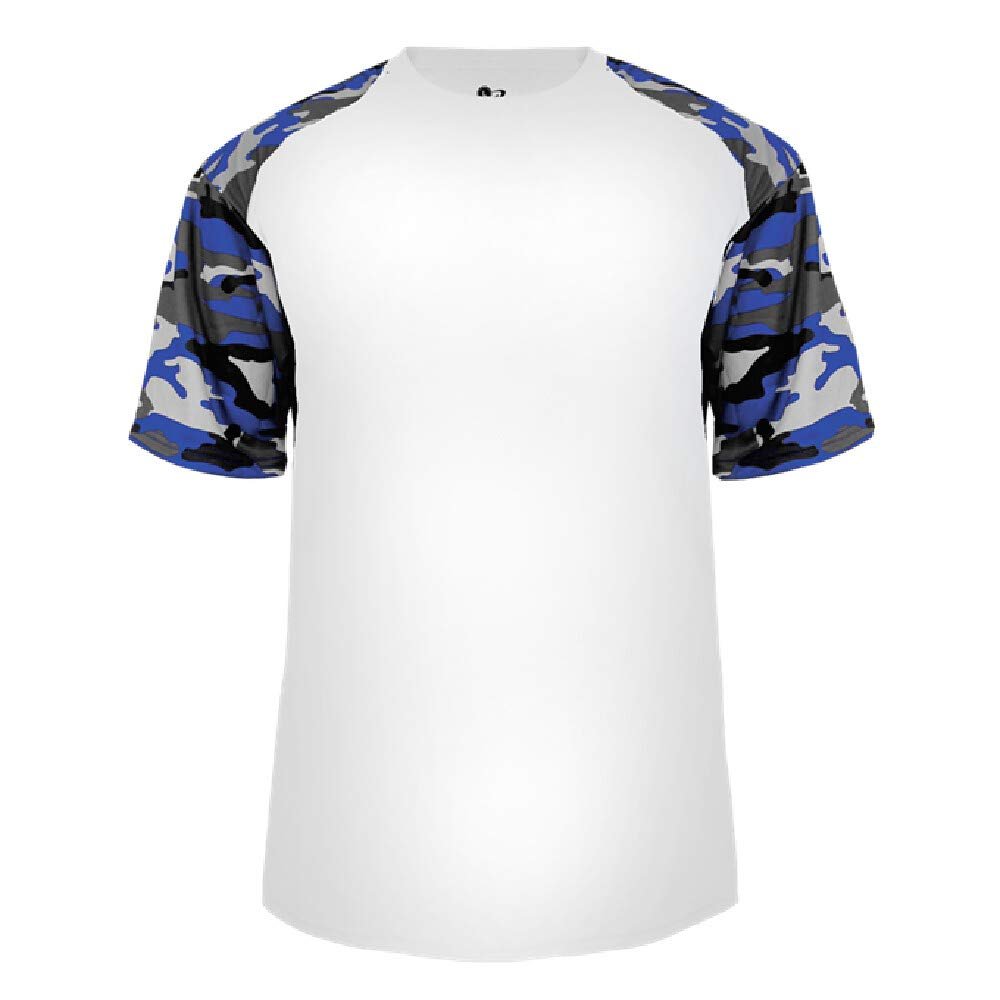 Badger Sport White/Royal Camo Sleeve Adult Medium