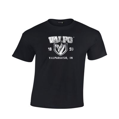 Valparaiso Crusaders Arch 100% Pre Shrunk College Short Sleeve Tee, Small, Black