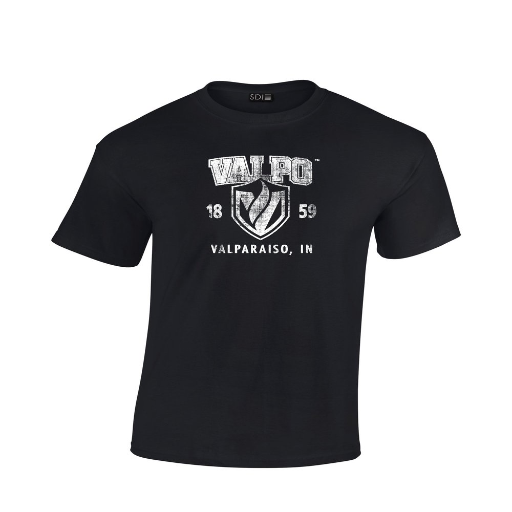 Valparaiso Crusaders Arch 100% Pre Shrunk College Short Sleeve Tee, Small, Black