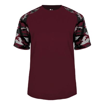 Badger Sport Maroon Camo Sleeve Youth Large