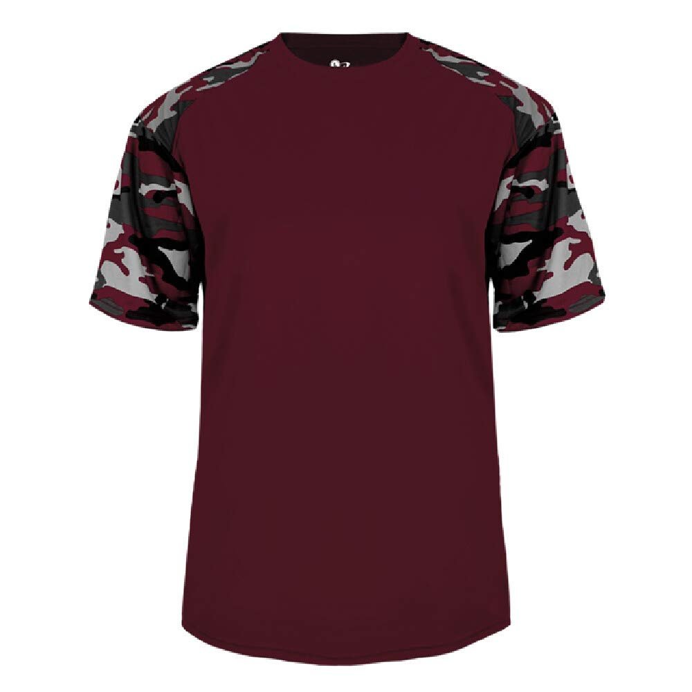 Badger Sport Maroon Camo Sleeve Youth Large