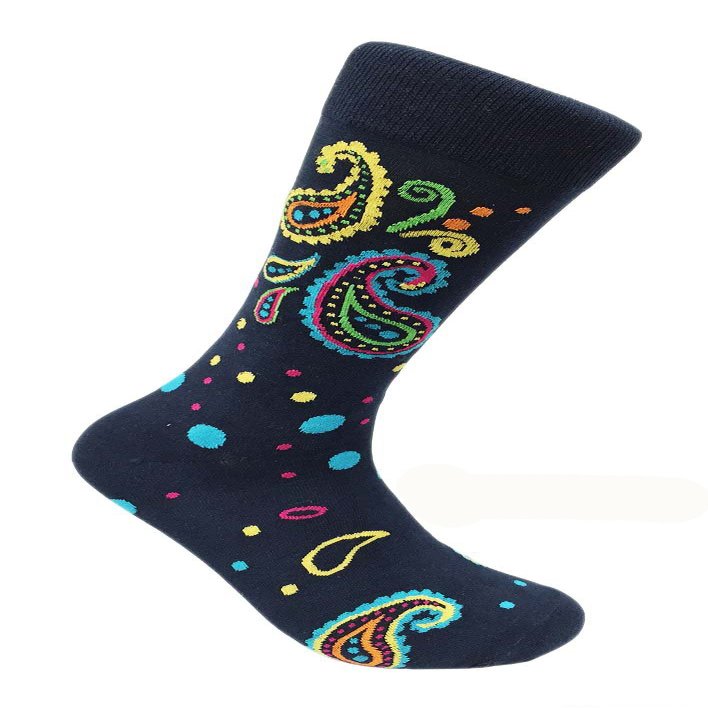 FineFit Man Cave Trouser Socks - One Size, Navy Paisley