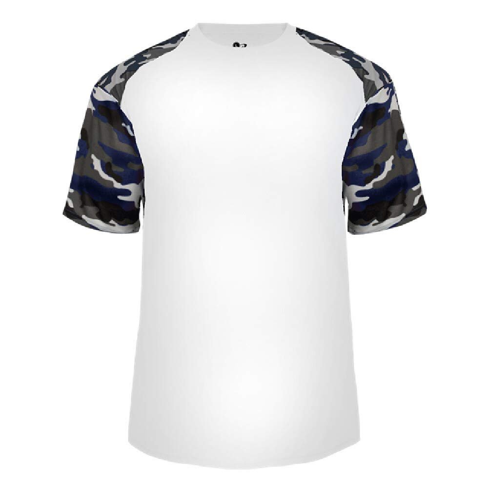 Badger Sport White/Navy Camo Sleeve Youth XS