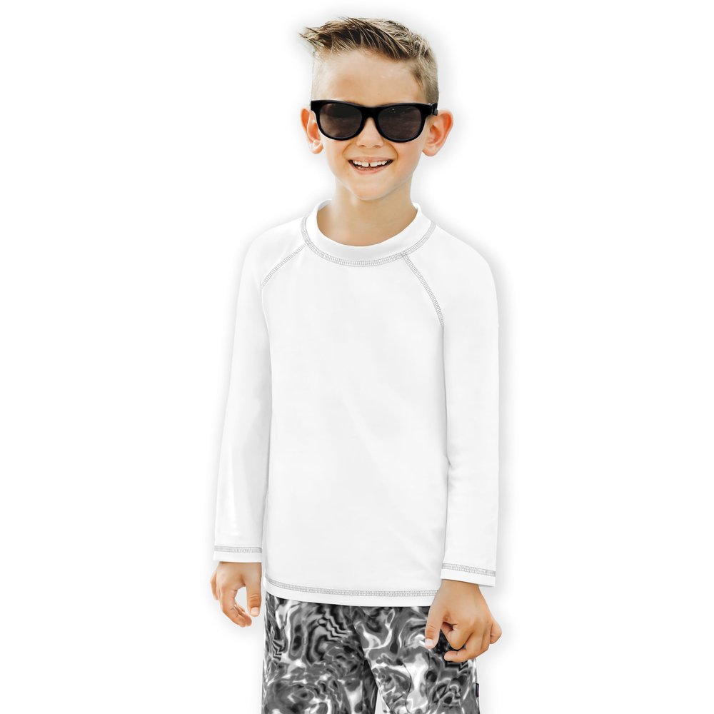 City Threads Boys Rashguard Swim Shirt UPF 50+ Soft Comfortable Durable Sun Protection Made in USA, White, 3-6 Months