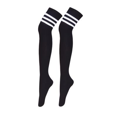Bestjybt Women Long Thigh High Socks Cotton Warm Over the Knee High Leg Warmers Boot Socks with Stripes (Black-Stripe)