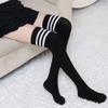 Bestjybt Women Long Thigh High Socks Cotton Warm Over the Knee High Leg Warmers Boot Socks with Stripes (Black-Stripe) view 2