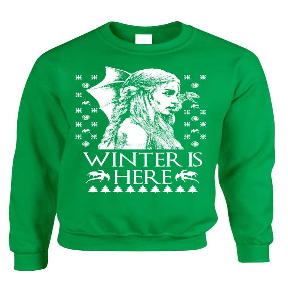 ALLNTRENDS Adult Crewneck Winter is Here Ugly Christmas Sweater Khalessi Top (2XL, Irish Green)