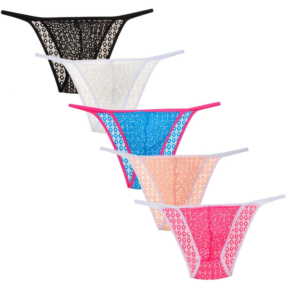 5PCs/Lot Men's Lace Bikini Brief Holes Jacquard Mini Boxer Gay Underwear Male Briefs Pants