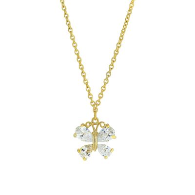 1928 Jewelry Cubic Zirconia Butterfly Gold Pendant Necklace For Women 16" + 3" Extender