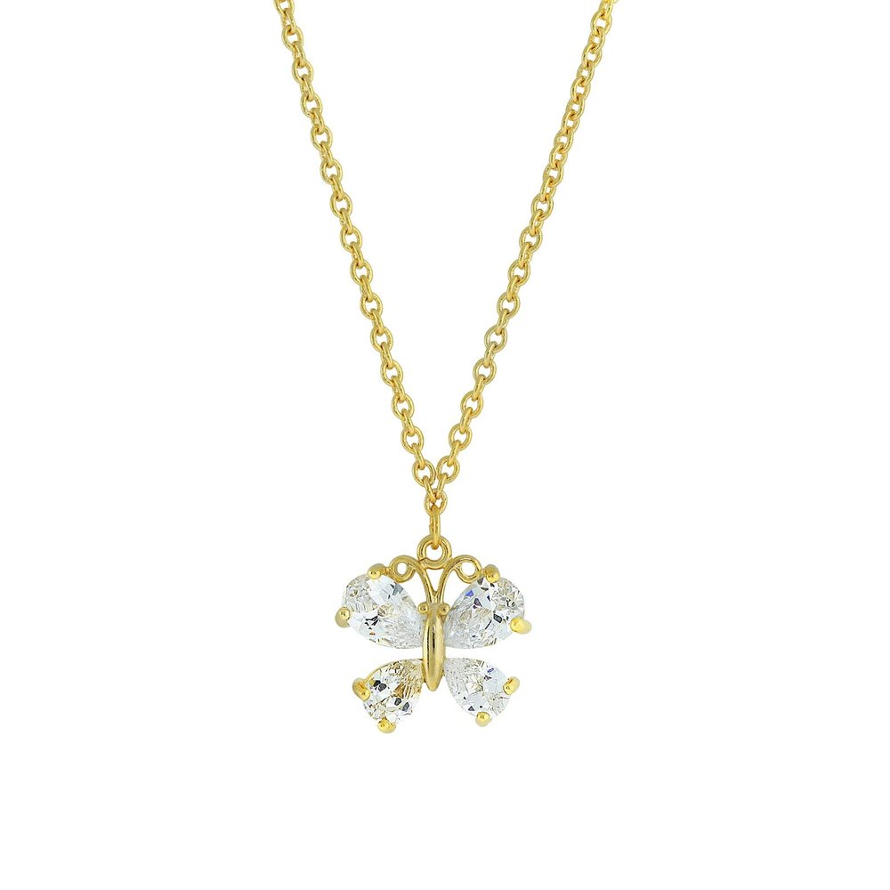 1928 Jewelry Cubic Zirconia Butterfly Gold Pendant Necklace For Women 16" + 3" Extender