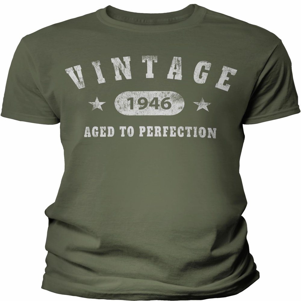 1946 Birthday Shirt for Men - Vintage Stars 1946 Aged to Perfection - 80th Birthday Gift - F/Military-4X