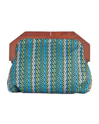 INC Womens Miinie Wood Woven Shoulder Handbag Blue Small