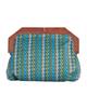 INC Womens Miinie Wood Woven Shoulder Handbag Blue Small view 1