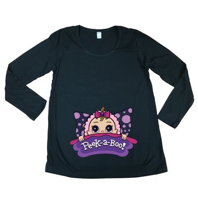 Long Sleeve Baby Girl Pillow Cute Future Mom Mommy Maternity DT T-Shirt Tee (X-Large, Black)