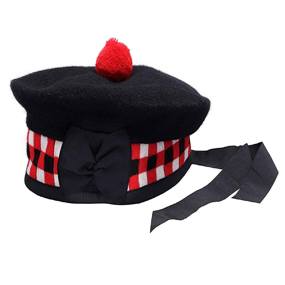 100% Pure Wool Scottish Balmoral Diced Hat Red,White & Black Balmoral Hat (6.1/2 - (51 CM))