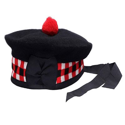 100% Pure Wool Scottish Balmoral Diced Hat Red,White & Black Balmoral Hat (7 - (55 CM))