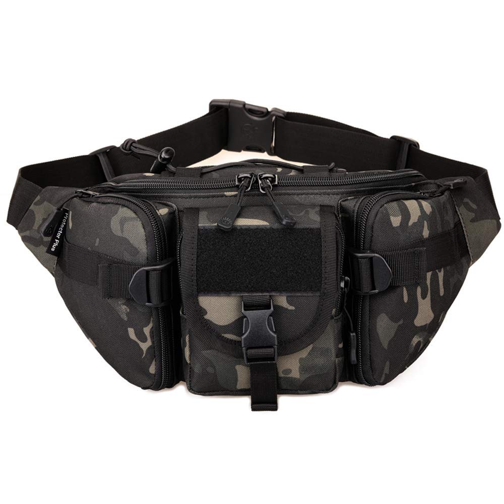 CREATOR Tactical Waist Pack Military Fanny Pack Outdoor Army Waist Bag Large Waist Pack for Daily Life Cycling Camping Hiking Hunting Fishing Black Camo Black