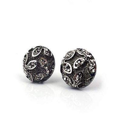 12mm Faux Druzy Stud Earrings - Stainless Steel Posts Sensitive Ears Boho Chic Sparkly Glitter Studs (Grey Flower)