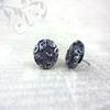 12mm Faux Druzy Stud Earrings - Stainless Steel Posts Sensitive Ears Boho Chic Sparkly Glitter Studs (Grey Flower) view 2
