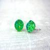 12mm Faux Druzy Stud Earrings - Stainless Steel Posts for Sensitive Ears Boho Chic Sparkly Glitter Studs (Kelly Green) view 2