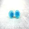 12mm Faux Druzy Stud Earrings - Stainless Steel Posts for Sensitive Ears Boho Chic Sparkly Glitter (Clear Turquoise) view 2