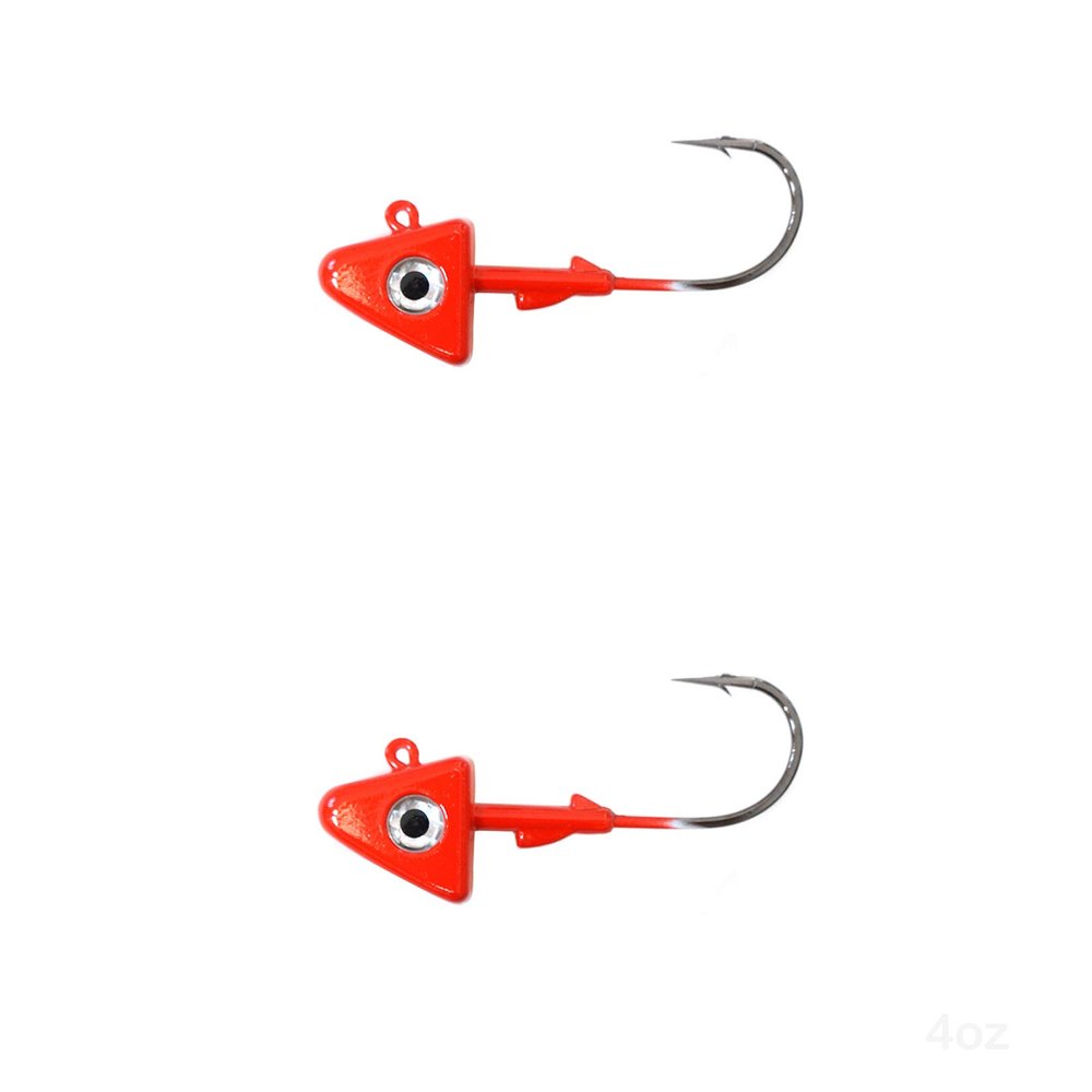 2pcs Fish WOW! 4oz Shad Jig Head 32786 MUSTAD Hook 2X Strong 9/0 Black Nickel Hooks Jigheads - Red