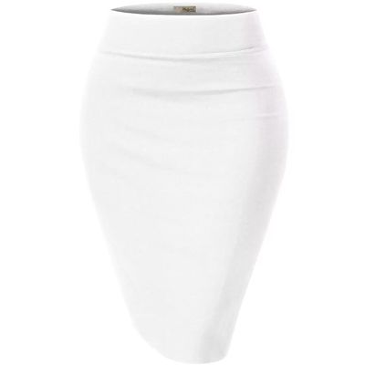 Hybrid & Company Women's Premium Nylon Ponte Stretch High Waist Pencil Suit Skirt Below Knee KSK45002 1073T White S