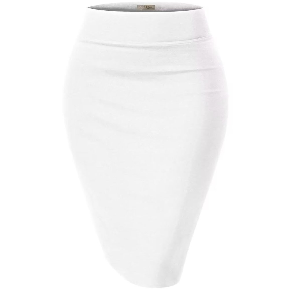 Hybrid & Company Women's Premium Nylon Ponte Stretch High Waist Pencil Suit Skirt Below Knee KSK45002 1073T White S