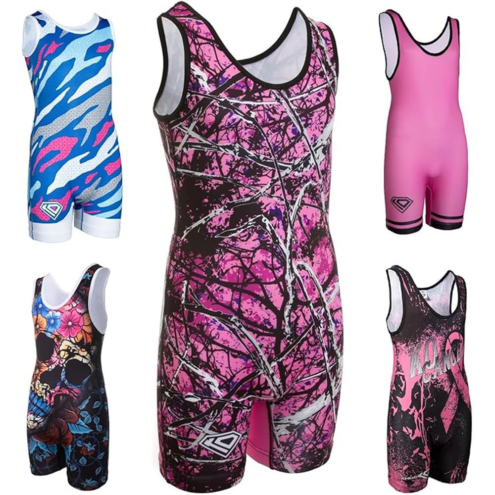 KO Sports Gear Unisex Wrestling Singlet for Adult Wrestlers - Wrestling Singlet for Men & Women - Bold Durable Uniform, Stretchy Breathable Material - Pink Camo, Adult XX-Large