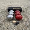 BuyBocceBalls Listing -73mm Metal Petanque and Boules 6 Ball Set with 3 Plain Grind Sand and 3 red Balls and Black Bag view 2