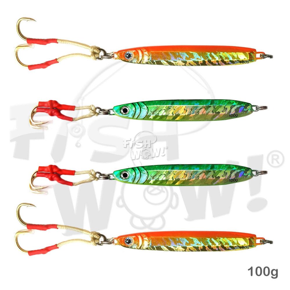 4pcs Fish WOW! 100g Fishing Vertical Metal Speed jig 3.5oz Knife Jig with Two Assist Hooks - Green Yellow