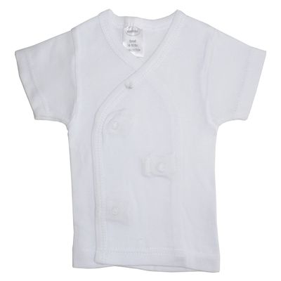 Bambini 075B NB Rib Knit White Short Sleeve Side-Snap Shirt- New Born