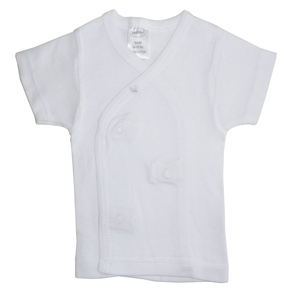 Bambini 075B NB Rib Knit White Short Sleeve Side-Snap Shirt- New Born
