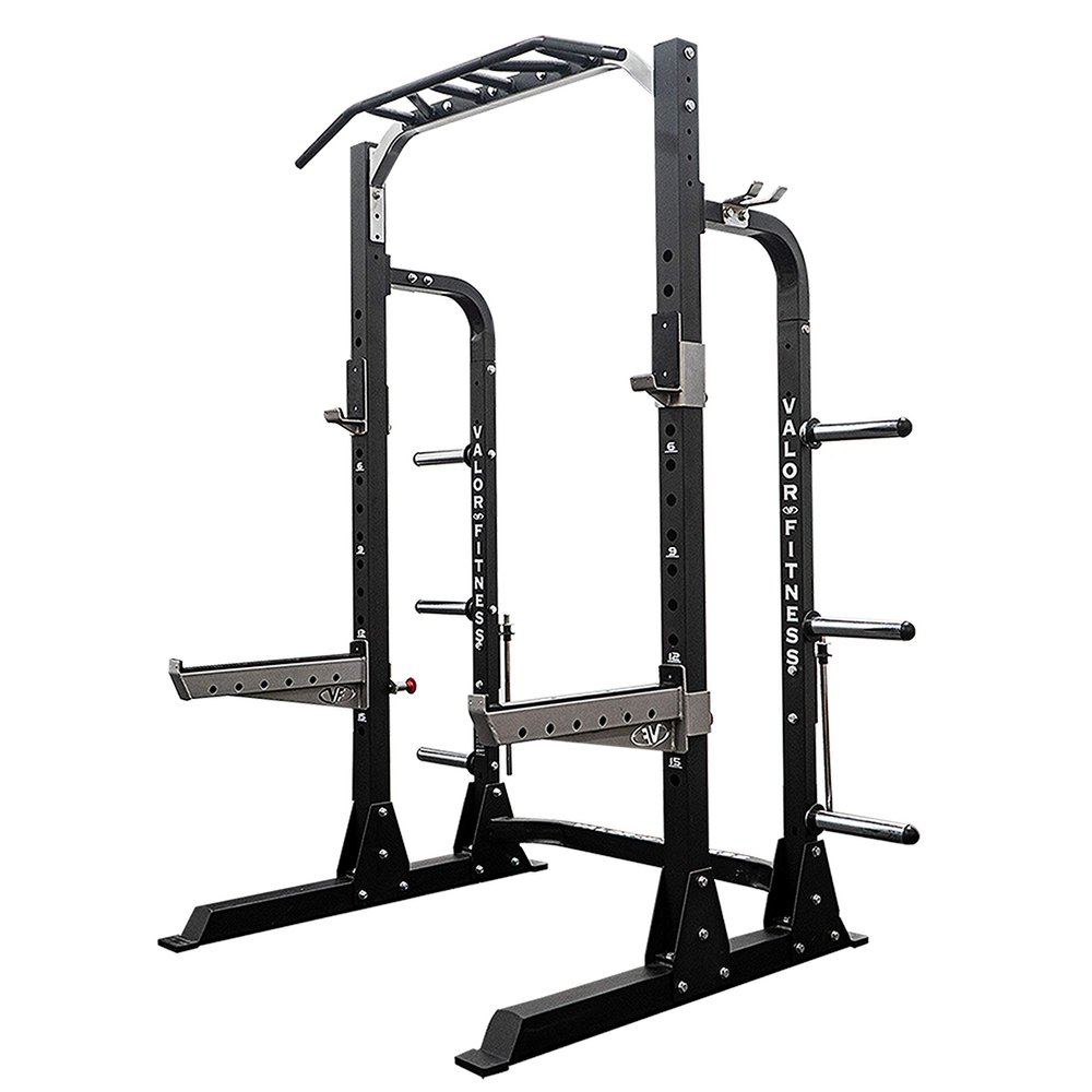 Valor Fitness Power Rack Squat Stand - Multi Grip Pull Up Bar with Adjustable Height, Plate Storage, and Resistance Band Pegs Max 1000 lb - Home Gym