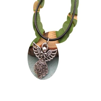 2Pcs Leather necklace,Angel Necklace, guardian angel necklace,small angel charm,
