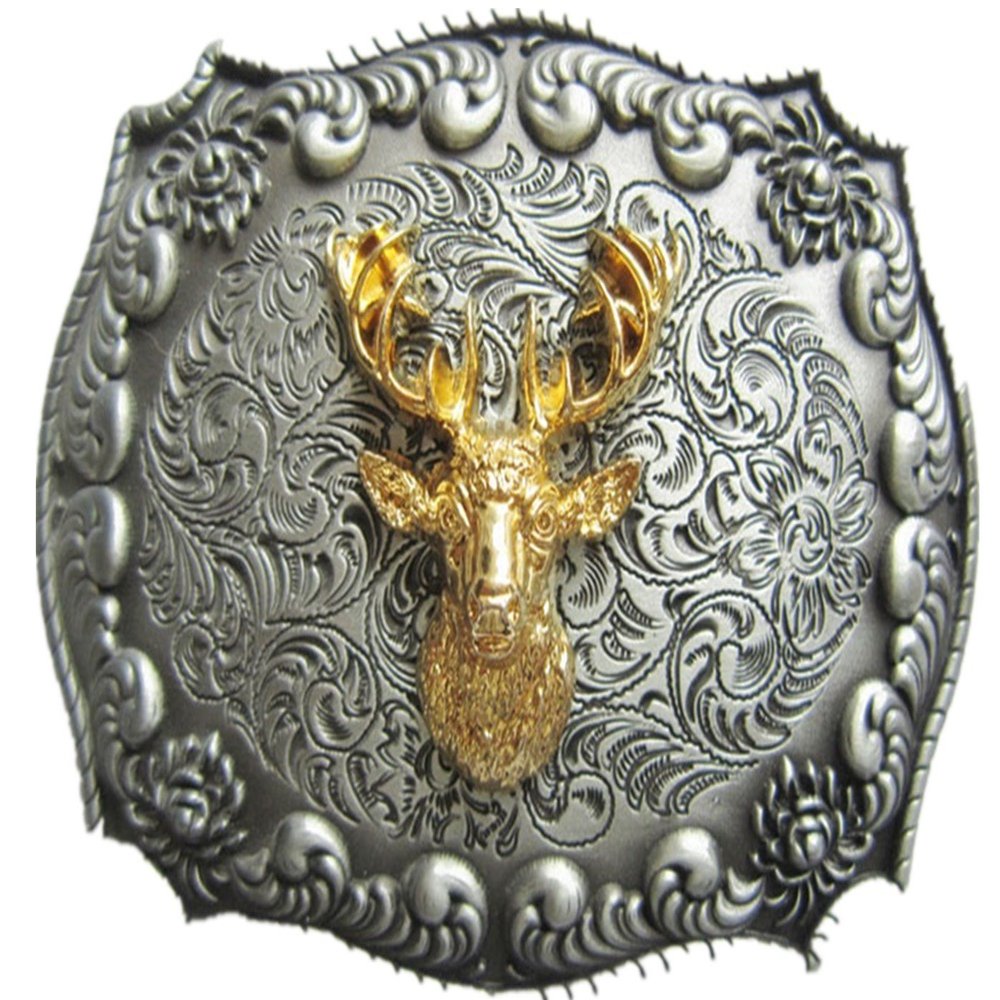JEAN'S FRIEND Western Cowboy Wildlife Deer Head Double Color Belt Buckle