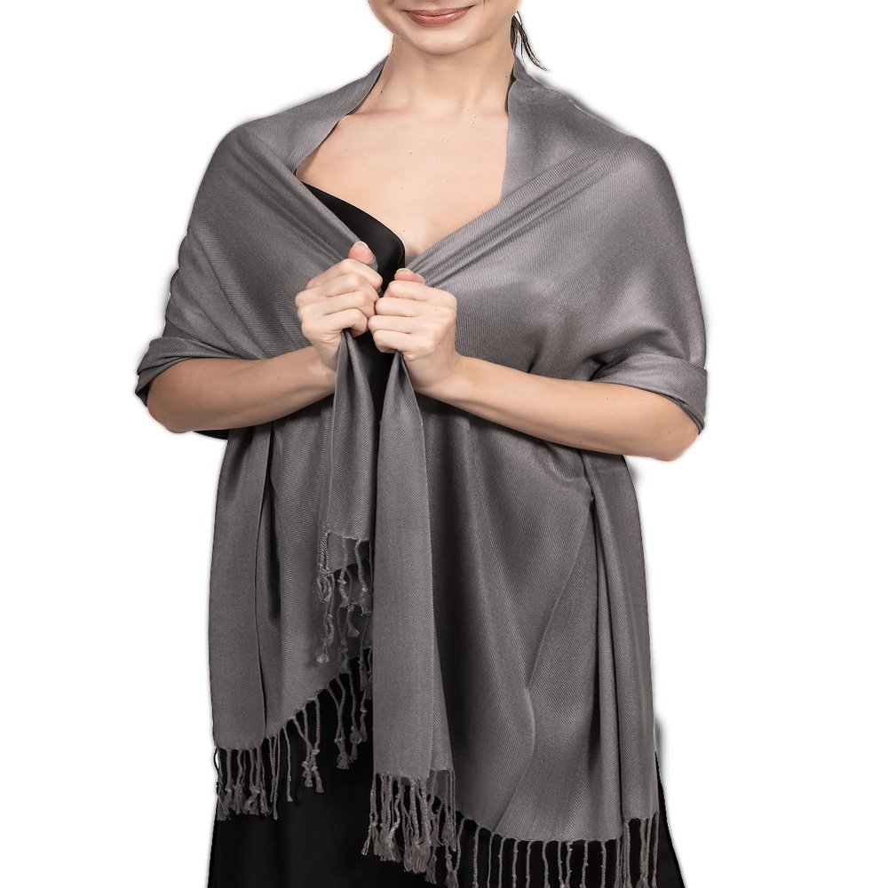 Achillea Soft Silky Pashmina Scarf for Women  Shawl Wrap for Evening Dresses, Bridesmaids, Weddings & Everyday Wear (Grey)
