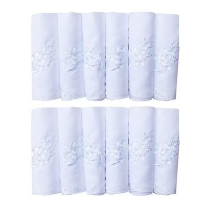 CoCoUSM Womens White Embroidered Cotton Lace Handkerchiefs Pack Bulk